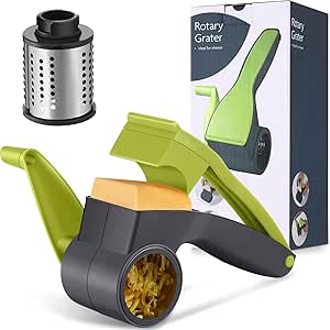 Boao Rotary Cheese Grater Manual Handheld Cheese Grater with Stainless Steel Drum for Grating Hard Cheese Chocolate Nuts Kitchen Tool (Gray Green,1 Piece)