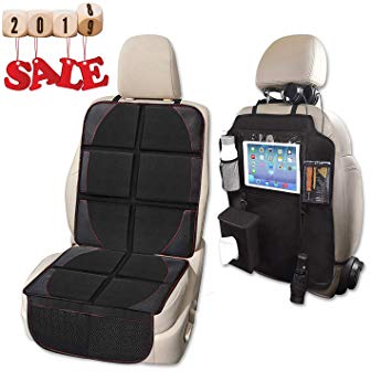 Car Seat Protector and Kick Mat Car Seat Organizer, Whew Waterproof Padding Protector for Baby Convertible Car Seat with Backseat Organizer