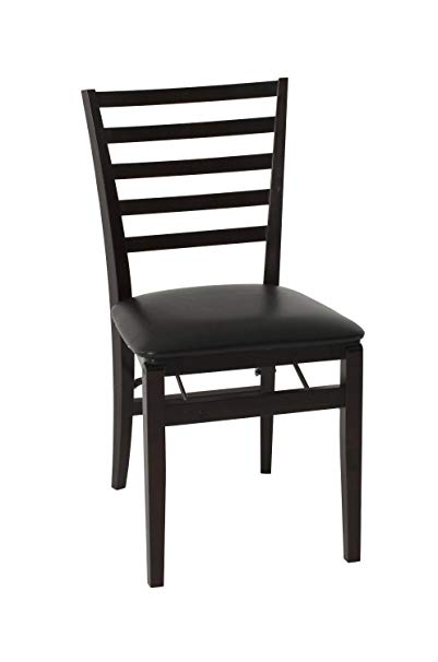 COSCO Contoured Back Wood Folding Chair with Vinyl Seat, Espresso, 2-Pack