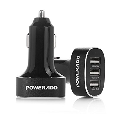 Poweradd C1 5A/25W Portable 3-Port Rapid USB Car Charger for iPhone, iPad, Samsung and More - Black