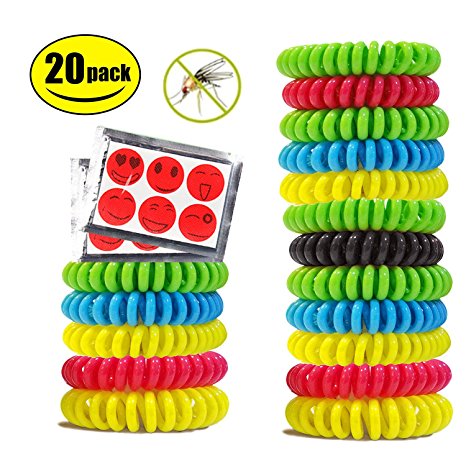 Pack of 20, All Natural Mosquito Repellent Bracelets Wristbands, Plus 12 Mosquito Patches