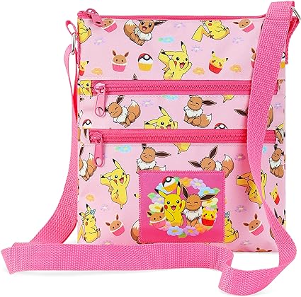 Pokemon Cross Body Bag for Girls Pikachu Eevee Pink Shoulder Bag Kids Girls Accessories Adjustable Strap Bags for Girls Official Merchandise Gifts