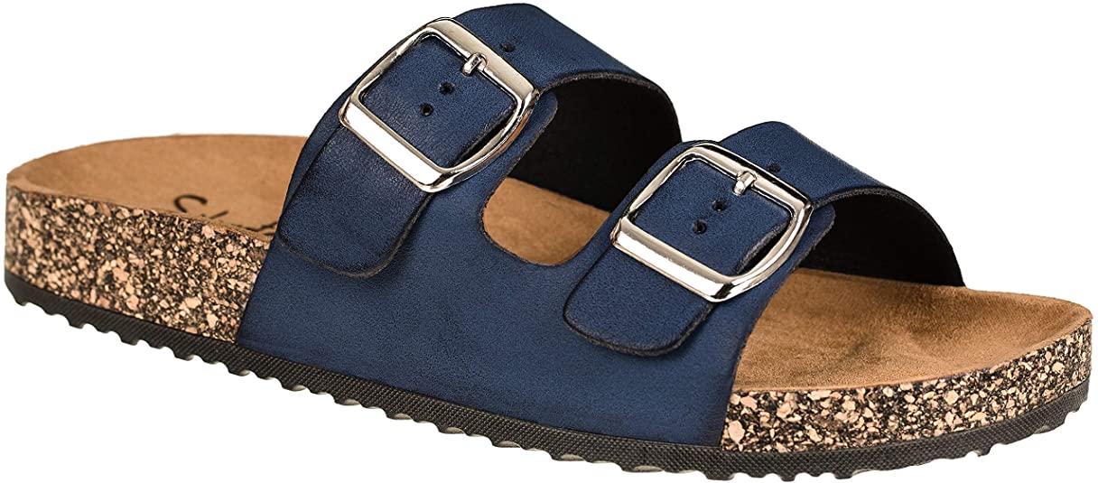 CLOVERLAY Comfort Low Easy Slip On Sandal – Casual Cork Footbed Platform Sandal Flat – Trendy Open Toe Slide Sandal Shoes