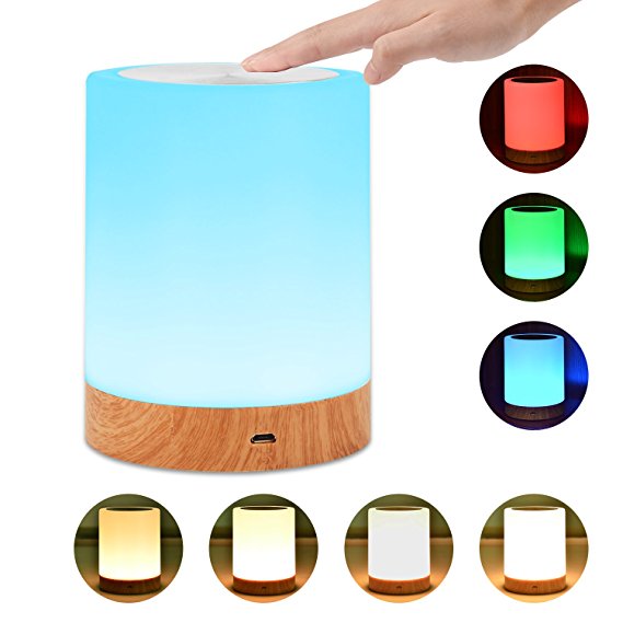 Comkes Touch Lamp, Bedside Table Lamp for Bedrooms Living Room Portable Night Light Desk Lamps with Rechargeable Internal Battery Dimmable 2800K-3100K Warm White Light & Color Changing RGB
