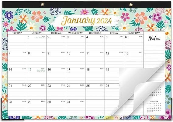 2024 Desk Calendar - Desk Calendar 2024, January 2024-December 2024, 12 Monthls Large Desk Calendar, 17" x 12", Corner Protectors, Hanging Holes, Desk/Wall Calendar for Planning and Organizing