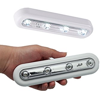 OFKP® Touch Operated Energy Saving Battery Light with Super High Brightness White LED, DIY Stick-on Anywhere 4-LED Touch Tap Light Push Light, LED Night Light for Closets, Attics, Garages, Car, Sheds, Storage Room, Children's Room