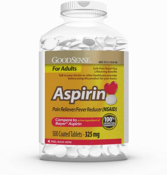 GoodSense Aspirin Pain Reliever & Fever Reducer (NSAID), 325 mg Coated Tablets, Temporarily Relieves Headache, Muscle Pain, Toothache, Menstrual Pain, Pain and Fever of Colds, Minor Pain of Arthritis