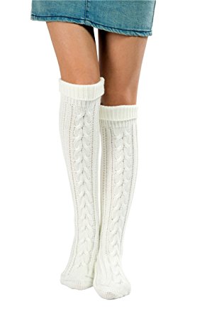 SherryDC Women's Cable Knit Long Boot Socks Over Knee High Winter Leg Warmers