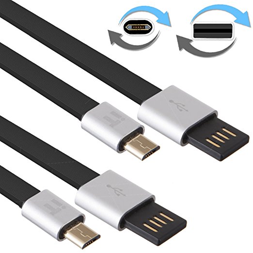 InfoTechnica [2-Pack] Exquisite Premium 1M(3.3ft) & 1.5M(5ft) Micro USB Cable Pack High Speed Tangle Free Reversible USB 2.0 A Male to Micro B with Aluminium Alloy shell and Gold-Plated Connectors Sync and Charge Android, Samsung, HTC, LG, Nokia, BlackBerry, Sony and many more devices with micro-USB charging socket. (Black & Silver)