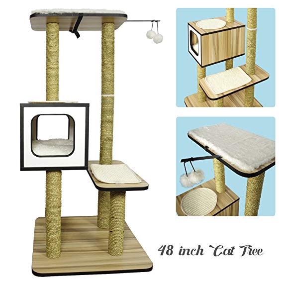 PARTYSAVING PetPalace Deluxe Cat Tree Condo with Scratching Posts and Pads, 48-Inch, Wood Condo, APL2074