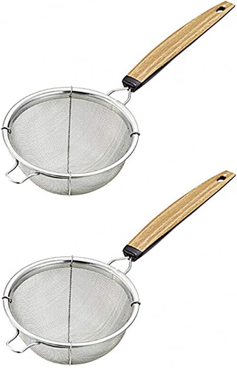 JapanBargain 2459x2, Set of 2 Japanese Fine Mesh Tea Strainer with Handle Stainless Steel Small Sifter For Drinks, Cocktails, Coffee and Matcha, Made in Japan
