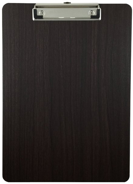 Clipboard Dark Wood Grain Vinyl Surface Low Profile Clip Hardboard Single (Pack of 1)