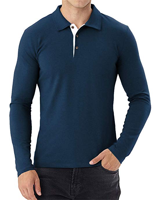 Aiyino Men's Long Sleeve Polo Shirts Casual Slim Fit Basic Designed Cotton Shirts