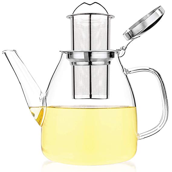 Tealyra - 37-ounce GALAXY TEAPOT - Stove-Top Safe - Large Borosilicate Glass Teapot - Kettle - w/Removable Stainless-Steel Infuser - Best For Loose Leaf and Blooming Tea - 1100ml - Makes 4-5 cups