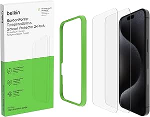 Belkin ScreenForce TemperedGlass Treated Screen Protector for iPhone 16 Pro Max - Slim & Scratch-Resistant - Includes Easy Align Frame for Bubble Free Application - 2-Pack