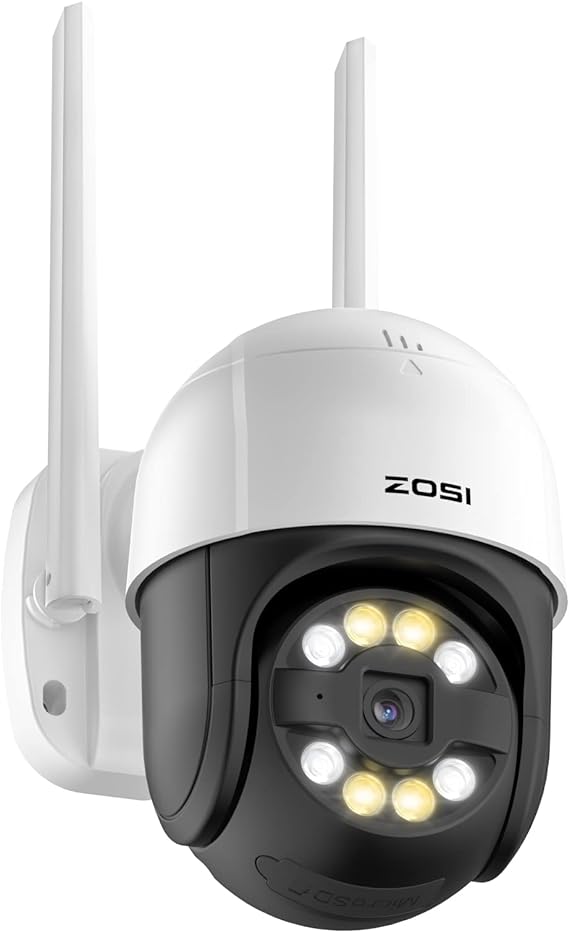 ZOSI 2K WiFi PTZ Security Camera,3MP Pan/Tilt Outdoor Indoor Camera,Person Vehicle Detection,Auto Tracks Human,2 Way Audio,Color Night Vision,Floodlight Siren,SD Card & Cloud Storage,5X Digital Zoom