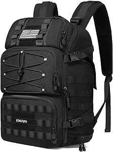 MOSISO 40L Tactical Backpack, Large 3 Day Assault Rucksack Daypack Army Military Bag Pack with 3 Front Horizontal Pockets&USA Flag for Man Women Outdoor Sports Hiking Fishing Camping Training, Black