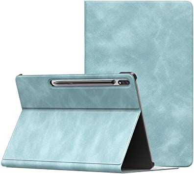 MoKo Case Compatible with Samsung Galaxy Tab S7 Plus 12.4" 2020 SM-T970/976/T975, Lightweight Anti-Slip Stand Folio Cover Smart Shell with Auto Wake/Sleep Fit Galaxy Tab S7 Plus 2020, Cloud Blue