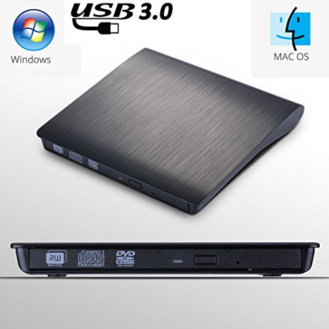 [Upgrade Version] External DVD Drive - Pictek Portable Optical DVD Drive USB 3.0 CD DVD-RW Driver Burner Writer With Embedded USB Cable and Drive Combined in for Mac Air / Pro Laptop Desktop, Black