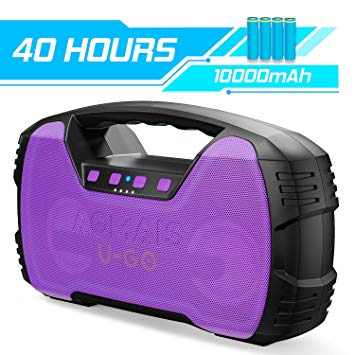 Portable Bluetooth Speakers, 40-Hour Playtime Outdoor/Indoor Wireless Speaker with 10000mAh Battery, 25W Loud Deeper Bass, IPX7 Waterproof,TWS,LED Lights for Home Party, Beach[2019 Newest]-Purple