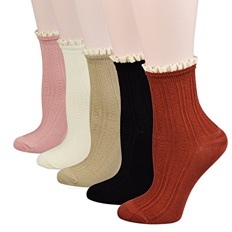 Fitu Women's Cute Rayon From Bamboo Crew Socks 5 Pairs Pack