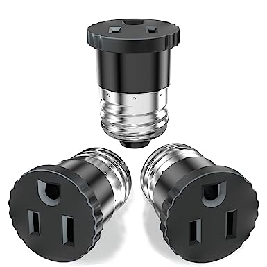 eRqILUJI 3 Pack, Light Socket to Plug Adapter, Light Bulb Socket Convert to Outlet Adapter (Black).