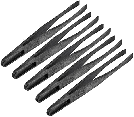 uxcell Plastic Anti-static Tweezers, Precision Flat Tip for Jewelry Craft DIY Beauty Electronics Repair Tool Black 5 Pcs