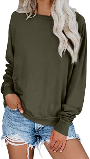 Dokotoo Womens Simple Crewneck Long Sleeve Casual Solid & Tie Dye Thin Pullover Sweatshirts Tops Shirts