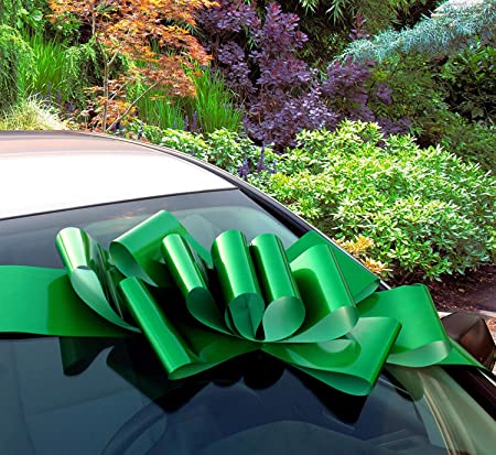 Big Emerald Green Car Bow - 25" Wide, Large Ribbon Gift Decoration, Fully Assembled, St. Patrick's Day, Christmas, Birthday, Earth Day, Fundraiser, School Dance