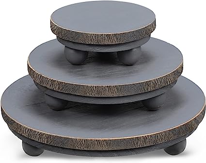 3 Pieces Wood Risers for Decor Wood Pedestal Mini Riser Stand Round Wooden Riser Rustic Farmhouse Riser for Decor Tiered Tray Decor Riser for Home Kitchen (Gray, 8/6/4 Inch)