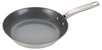 T-fal C71807 Precision Stainless Steel Nonstick Ceramic Coating PTFE PFOA and Cadmium Free Scratch Resistant Dishwasher Safe Oven Safe Fry Pan Cookware, 12-Inch, Silver