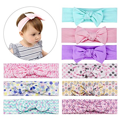 9-Pack Baby Girl Headbands with Bows, Infant Headwraps Hair Accessories by MiiYoung