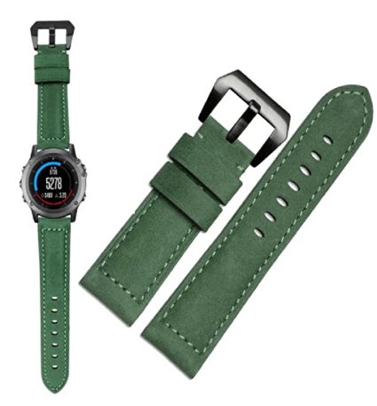 For Garmin Fenix 3 Watch, AMA(TM) Genuine Leather Watch Replacement Sports Wristbands Straps   Black Lugs for Garmin Fenix 3