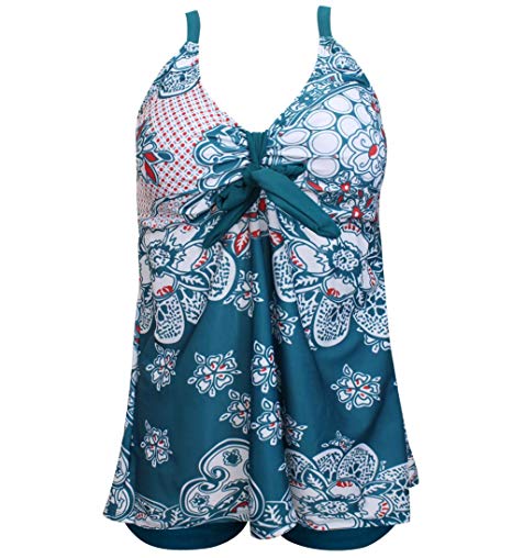 Eternatastic Women's Retro Paisley Printed Tankini Swimsuit with Boyshorts Swim Tank Top
