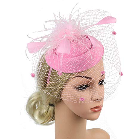 Women Fascinators Hats 20s 50s Vintage Pillbox with Veil for Girls Derby Fancy Headwear Cocktail Tea Party Costume