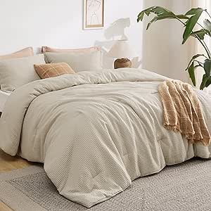 Bedsure Waffle Comforter Set Queen, Soft and Breathable Linen Bedding Comforter Set, 3 Pieces, 1 Waffle Weave Comforter (90"x90") and 2 Pillow Shams (20"x26" 2")