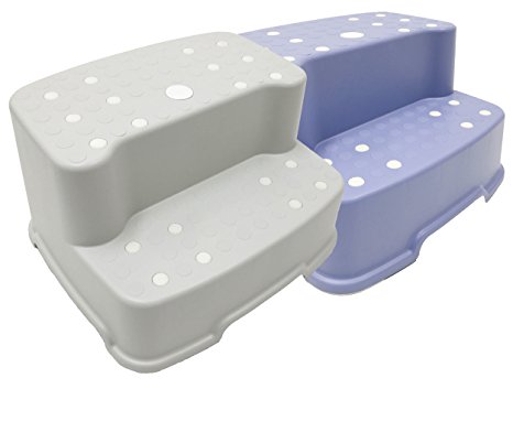 Tenby Living Extra-Wide, Extra-Tall Jumbo Step Stool with Removable Non-Slip Caps and Anti-Slip Rubber Grips, Gray/Light Purple, 2 Piece