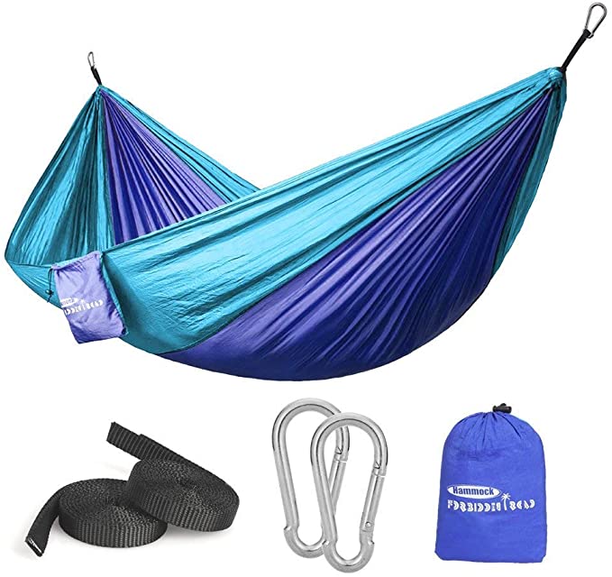 Forbidden Road Hammock Single Double Camping Lightweight Portable Hammock for Outdoor Hiking Travel Backpacking - Nylon Hammock Swing - Support 400lbs Ropes Carabineers (Purple Blue)