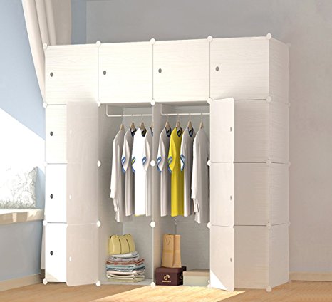 JOISCOPE MEGAFUTURE Wood Pattern Portable Wardrobe Closet for Hanging Clothes, Combination Armoire, Modular Cabinet for Space Saving, Ideal Storage Organizer Cube for Books, Toys, Towels (16-Cube)