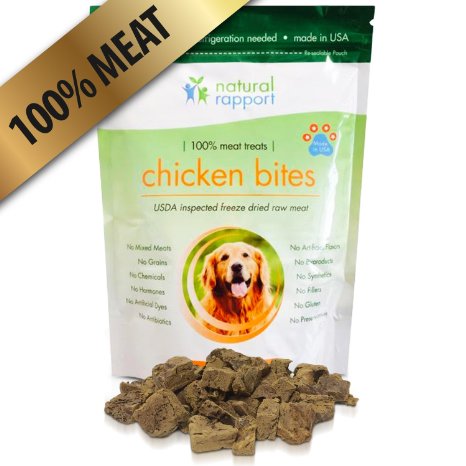 All Natural Freeze Dried Chicken Bites - The Best Dog Treats - 100% Meat (No Fillers, Additives, Gluten, Wheat, etc.) - Perfect Dog Training and Puppy Treats - Great For Traveling - Made in USA