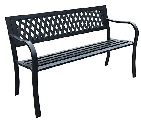 LIVIVO Metal Frame Garden Bench with Black PVC Lattice Back Rest (Metal Bench with PVC Lattice Back)