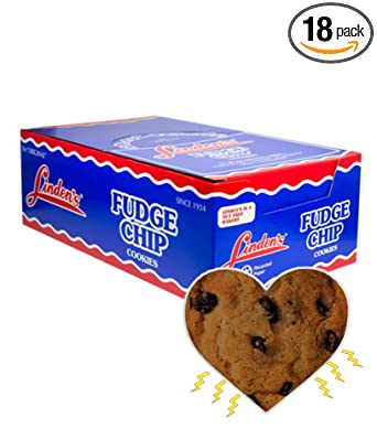 Linden's Fudge Chip Cookies- 3 Cookies Per Pack- 18 Packs - With Exclusive InPrimeTime Cookie Heart Magnet