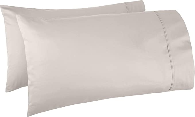 AmazonBasics 400 Thread Count Cotton Pillow Cases, King, Set of 2, Stone Grey