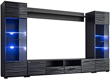 MEBLE FURNITURE & RUGS Modica Modern Entertainment Center Wall Unit with LED Lights, 65" TV Stand
