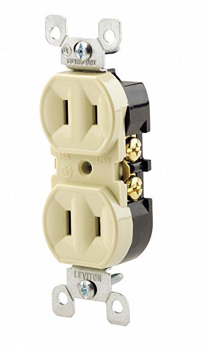 Leviton 223-I 15 Amp, 125 Volt, Duplex Receptacle, Residential Grade, Non-Grounded, Ivory