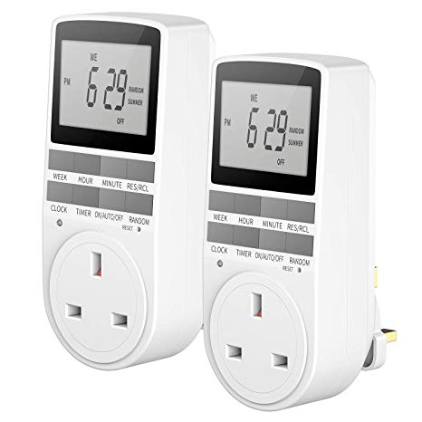 EXPOWER Timer Plug Socket, Expower Digital Electrical Timer Plug Socket 24 Hours/7 Day Weekly Programmable Light Switch with Anti-Theft Random Option (2 Pack)