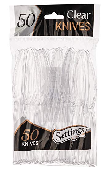 Settings Cutlery, Clear Disposable Plastic Knives, Great for Every Day Use, Home, Office, Party, Picnics, or Outdoor Events, 1 Pack, 50 Knives