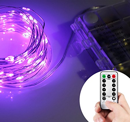 Homestarry LED String Lights,Battery Powered PURPLE String Lights With Remote,66Leds Indoor Decorative Silver Wire Lights for Bedroom ,Patio,Outdoor Garden,Stroller,Christmas Tree.(16ft)