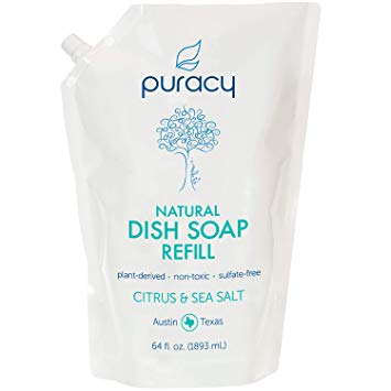 Puracy Natural Dish Soap Refill, Citrus & Sea Salt, Sulfate-Free Liquid Detergent, 64 Ounce