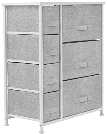 Sorbus Dresser with 7 Drawers - Furniture Storage Tower Unit for Bedroom, Hallway, Closet, Office Organization - Steel Frame, Wood Top, Easy Pull Fabric Bins (White/Gray)